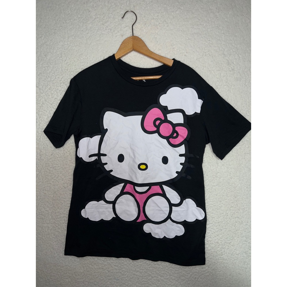 AOP Hello Kitty Sanrio Black Graphic T-Shirt Large Front Back Print SIL-34452